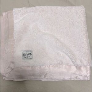 Little Giraffe Chenille pink plush satin trim baby blanket euc